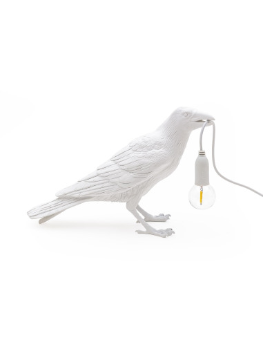 Lampe à poser Bird Lamp Waiting en forme d'oiseau en résine blanc par Seletti