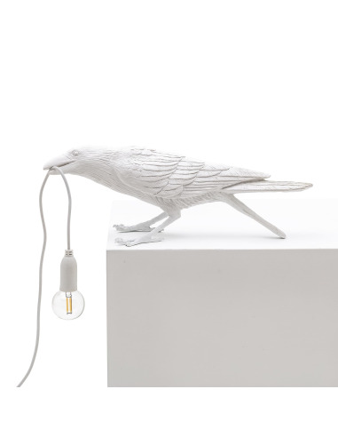 Lampe à poser Bird Lamp Playing en forme d'oiseau en résine blanc par Seletti