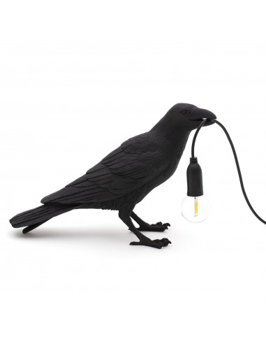 Lampe à poser Bird Lamp Waiting en forme d'oiseau en résine noir par Seletti