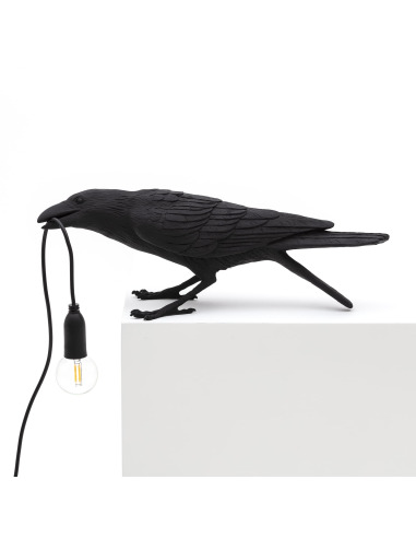 Lampe à poser Bird Lamp Playing en forme d'oiseau en résine noir par Seletti