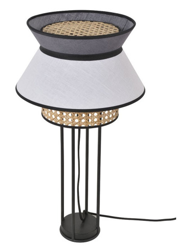 Lampe à poser Singapour Blanc / Anthracite en cannage & lin Naturel par Market Set