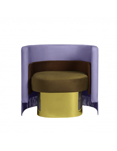 Fauteuil Mambo en velours violet avec accoudoirs au design vintage par Masquespacio X Houtique