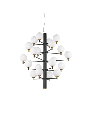 Suspension Republique 20 lampes avec abat-jour en verre au design chic