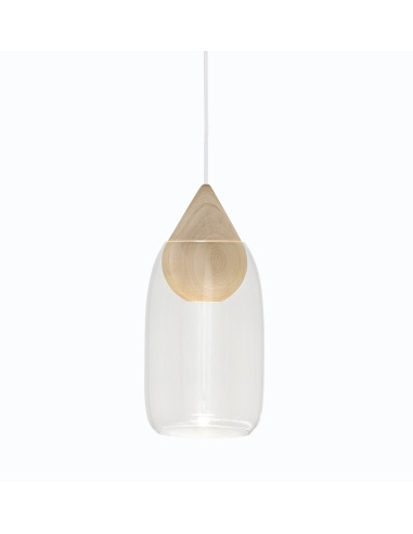 Suspension LED en bois Liuku Ball avec abat-jour en verre au design scandinave