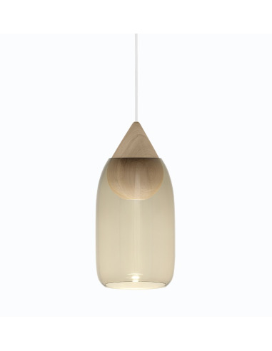 Suspension LED en bois Liuku Ball avec abat-jour en verre au design scandinave