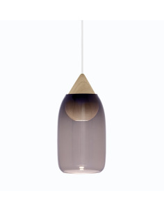 Suspension LED en bois Liuku Ball avec abat-jour en verre au design scandinave