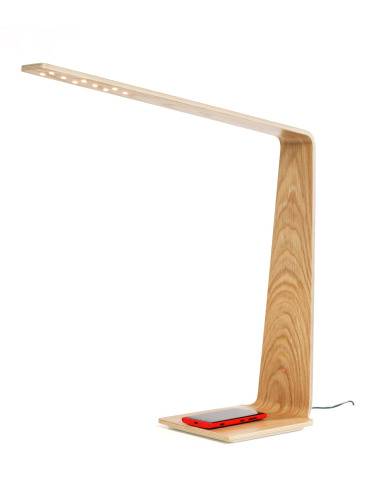 Lampe à poser tactile et station de charge pour smartphone en bois Led 8 au design scandinave et minimaliste