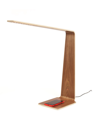 Lampe à poser tactile et station de charge pour smartphone en bois Led 8 au design scandinave et minimaliste