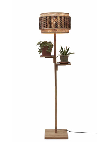 Lampadaire Bhutan avec tablettes et abat-jour en Bambou naturel au design naturel par Good & Mojo