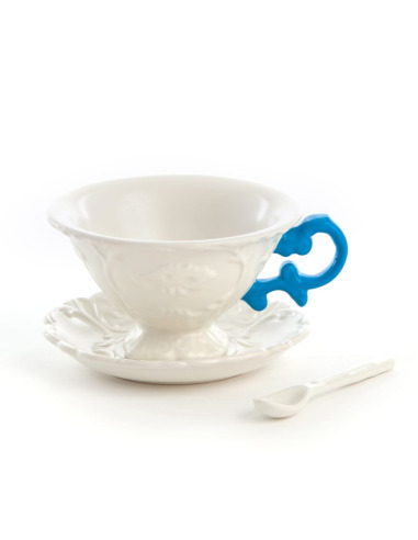 Tasse I-Tea avec anse bleue et petite cuillère I-Wares en porcelaine par Selab x Seletti