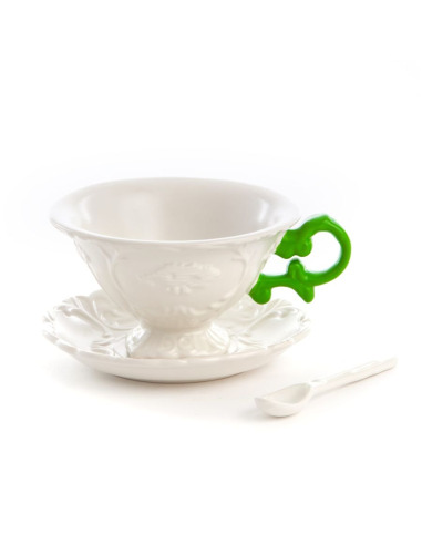 Tasse I-Tea avec anse verte et petite cuillère I-Wares en porcelaine par Selab x Seletti