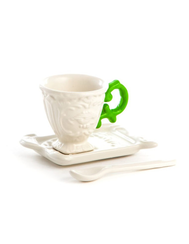 Tasse I-Coffee avec anse verte et petite cuillère I-Wares en porcelaine par Selab x Seletti