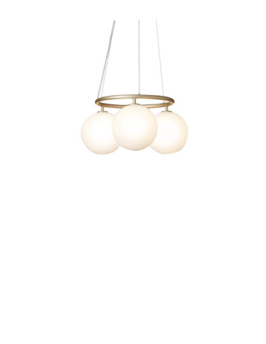 Suspension Miira circulaire base en métal avec abat-jour en verre Opale au design contemporain par Sofie Refer x Nuura