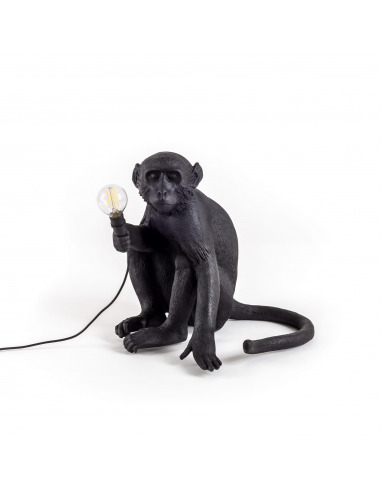 Lampe à poser the Monkey assis en résine noire par Seletti
