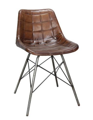 chaise au design vintage eames avec pitement en acier et assise en cuir rembourr rayures - Chaise Acier chaise au design vintage eames avec pitement en acier et assise en cuir rembourr rayures - Chaise Acier
